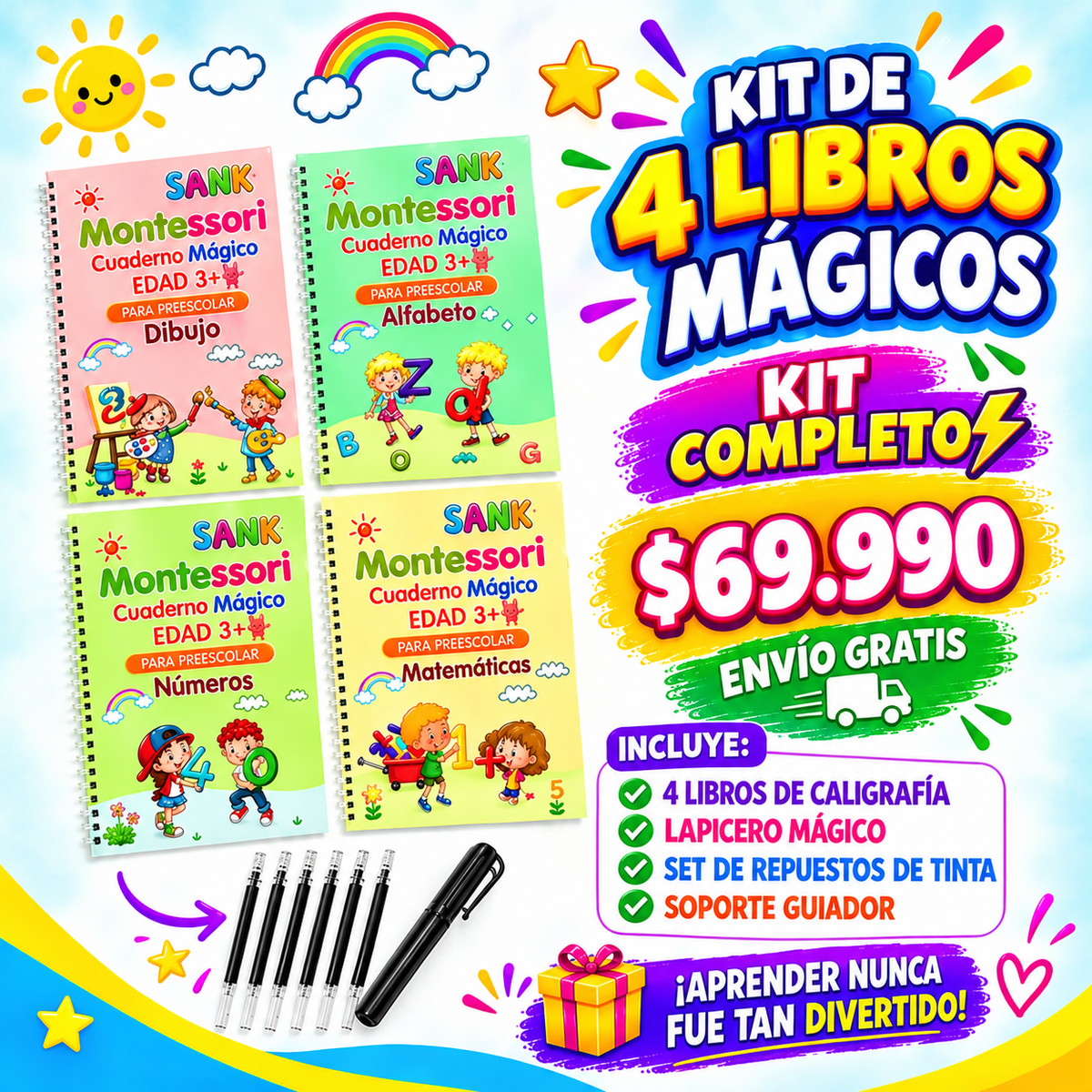 Lleva 2 Kits de Libros Mágicos + bolígrafos y Kit Completo de Recargas Gratis