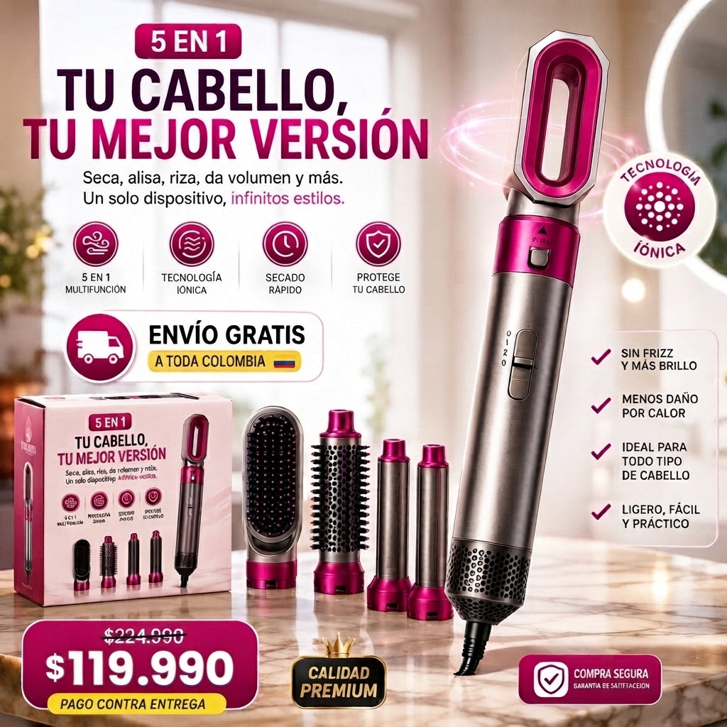 Cepillo Secador Rizador Y Moldeador De Pelo 5 En 1