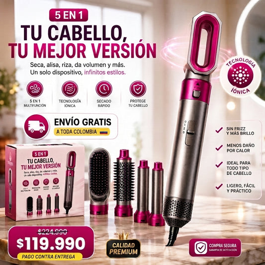 Cepillo Secador Rizador Y Moldeador De Pelo 5 En 1