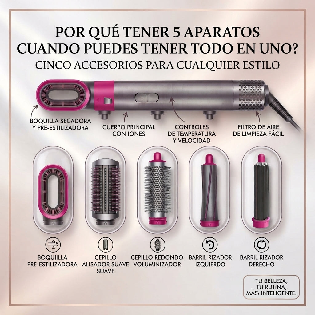 Cepillo Secador Rizador Y Moldeador De Pelo 5 En 1