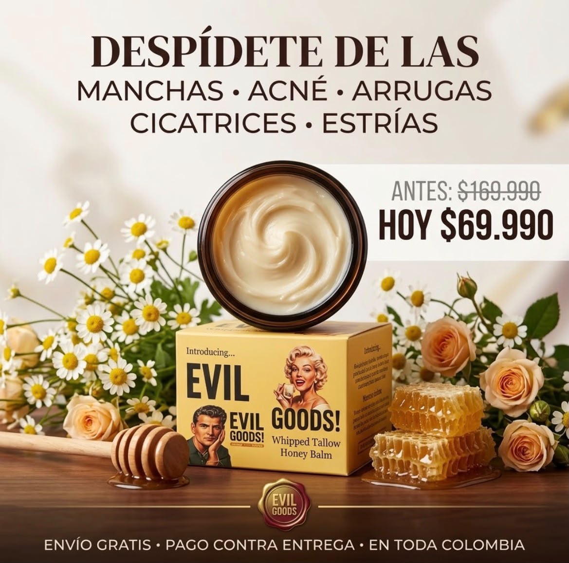 Crema Hidratante de Sebo y Miel para Piel Seca y Maltratada
